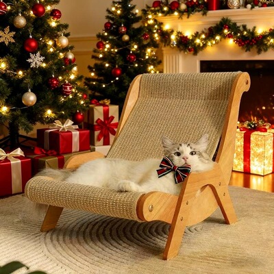 MultiFunctional Cat Scratching Board Rocker Bed Natural