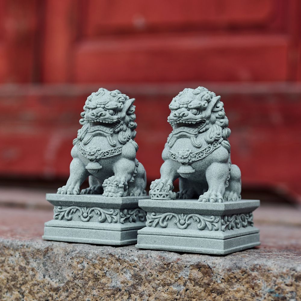 石狮子仿雕刻摆件一对镇宅门口看门招财石雕麒麟茶宠鱼缸造景桌面