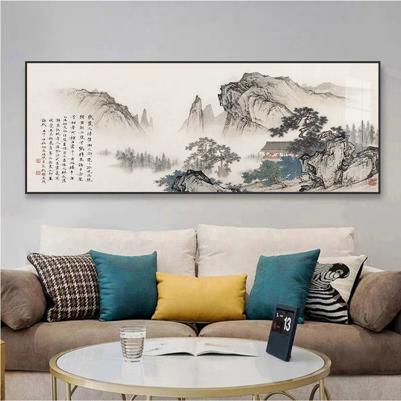 山水画客厅大幅新中式装饰画中国风沙发背景墙挂画国画办公室壁画