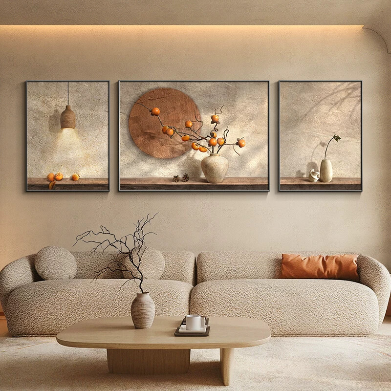 侘寂风沙发背景墙挂画 日式风格客厅三联画 高级感装饰画70*90cm