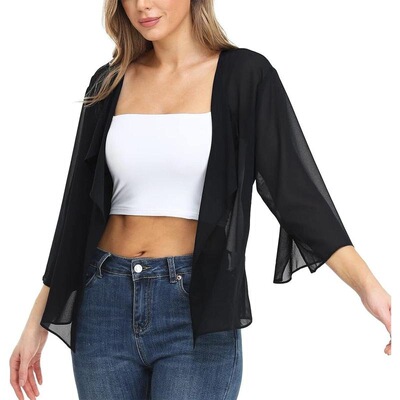 N 50497 Summer Simple Solid Color Beach Chiffon Cardigan 简