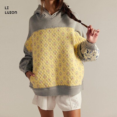 Graphic Hoodies for Women Y2k Cute Flower Patchwork Long