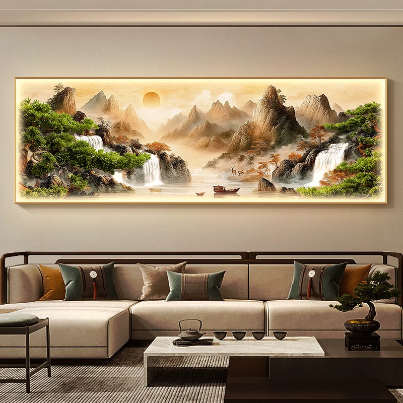 新中式高山流水客厅装饰画办公室背景墙山水挂画电视沙发壁饰画