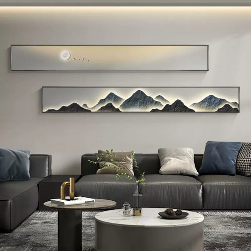 现代轻奢客厅装饰画背有靠山沙发背景墙壁画高级感窄长条卧室挂画