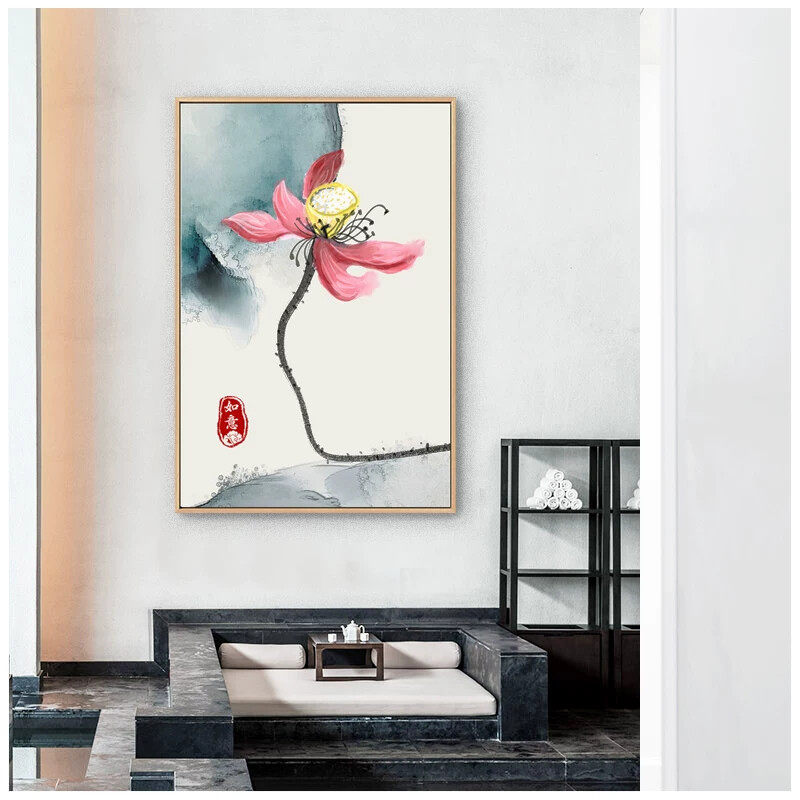 新中式写意荷花客厅装饰画沙发背景墙现代简约墙画中国风茶室挂画