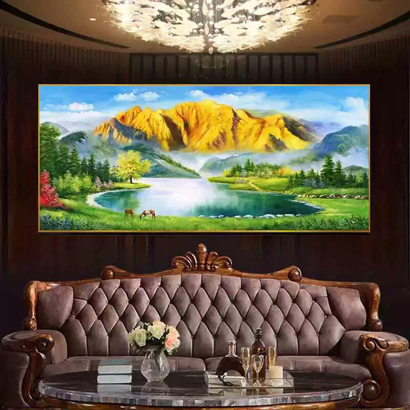 装饰画沙发背景西北墙山水画客厅挂画风景简约招财办公室风水靠山
