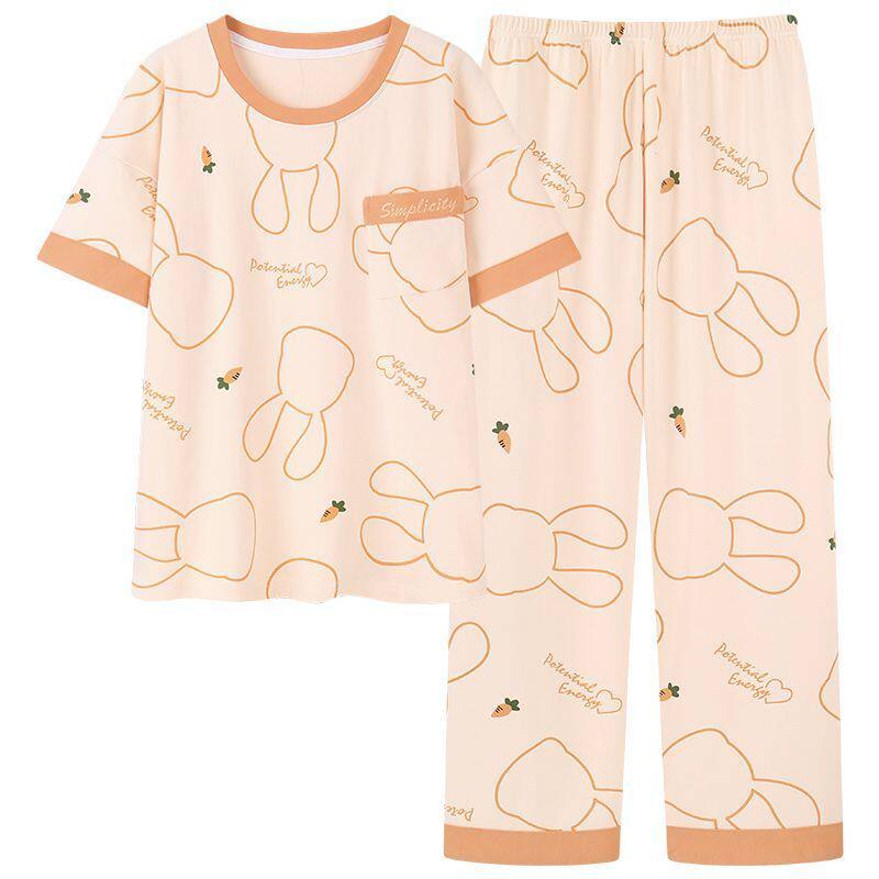 南极人睡衣女款夏季纯棉短袖长裤中青年全棉可外穿家居服两件套装