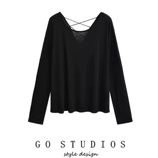 女内搭上衣 t恤慵懒风后背镂空防晒打底衫 爵士舞宽松显瘦罩衫 长袖