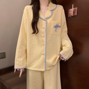 2025新款时尚洋气可轻薄保暖睡衣女夹层秋冬季加厚外穿家居服套装