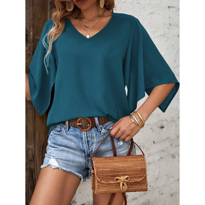 M 15586 V-neck batwing top V 领蝙蝠袖上衣跨境速卖通亚马