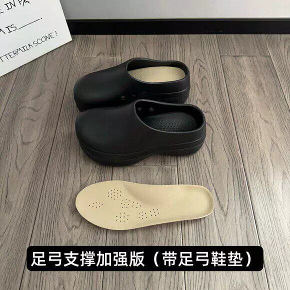 增高5cm防滑厨师鞋女夏2026款一脚蹬洞洞鞋厚底外穿透气包头拖鞋