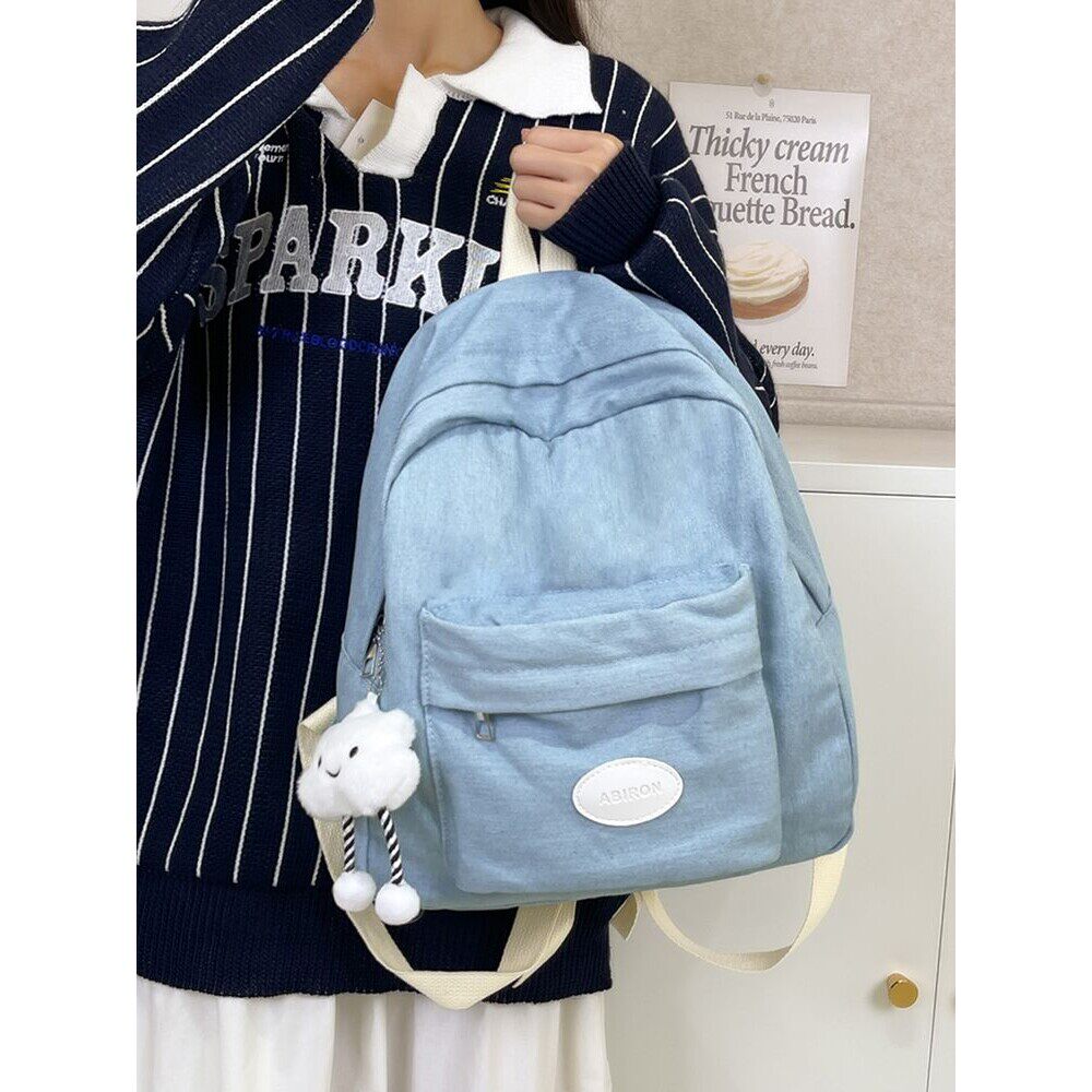 浅蓝色书包爱彼伦ins浅牛仔双肩包高级感小书包小众背包休闲运动