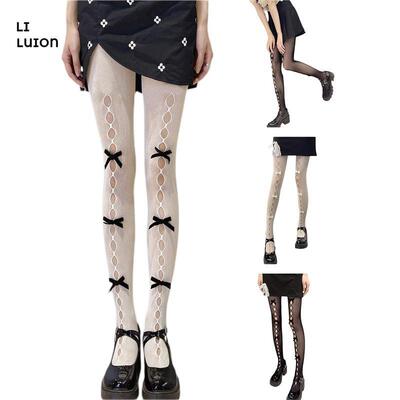 Women Fashion Seethrough Pantyhose with Bow Knot Decors