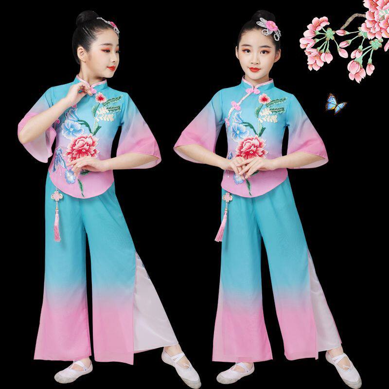儿童秧歌服演出服女飘逸民族舞蹈中国风手绢舞古典舞伞舞扇子舞服