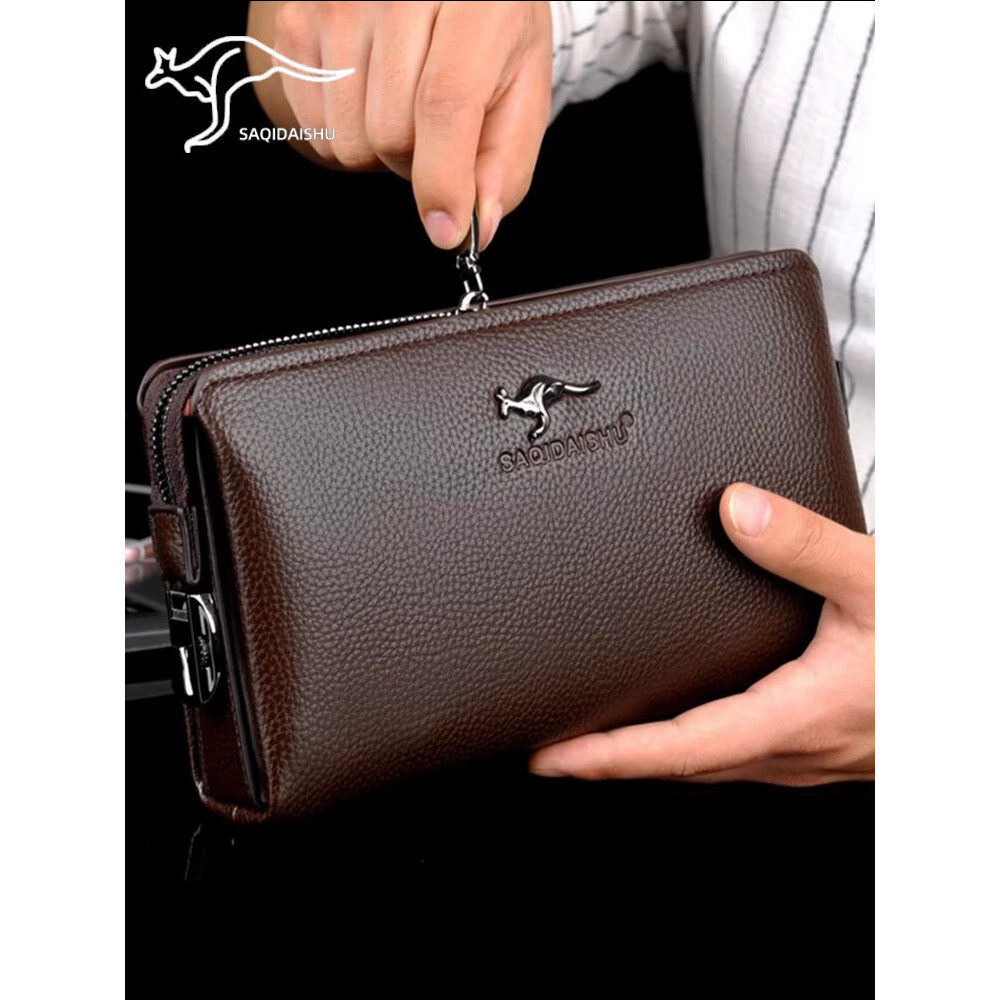 密码锁钱包男款卡包一体长款多层男士手拿包大容量随身真皮信封包