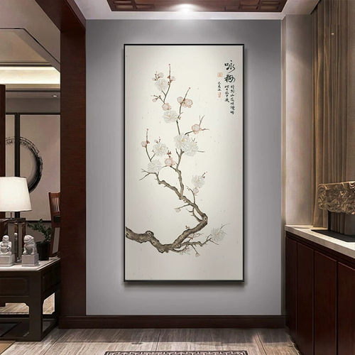 入户玄关走廊过道装饰画新中式挂画客厅背景墙画花鸟玄幻壁画竖版