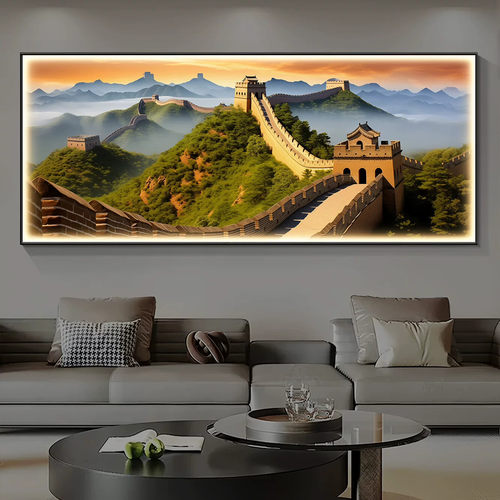 万里长城客厅装饰画发光带灯镶钻高档办公室挂画沙发背景墙挂画