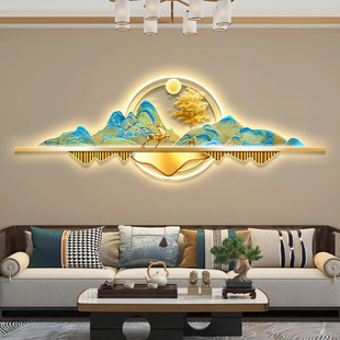 led带灯轻奢客厅装饰画沙发背景墙挂画壁画简约现代高级感山水画