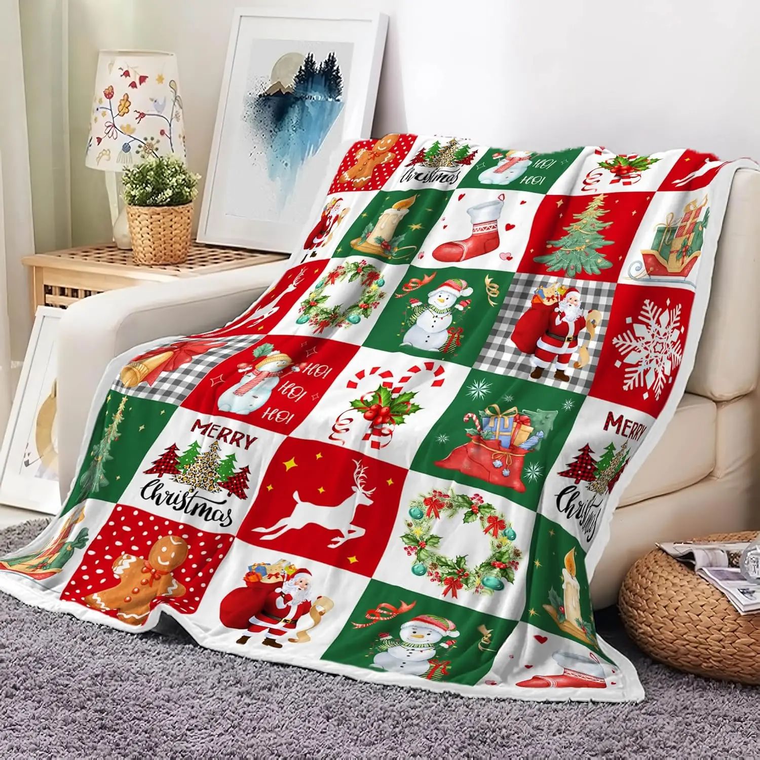 Christmas Blanket Winter Snowflake Holiday Xmas Throw Blank