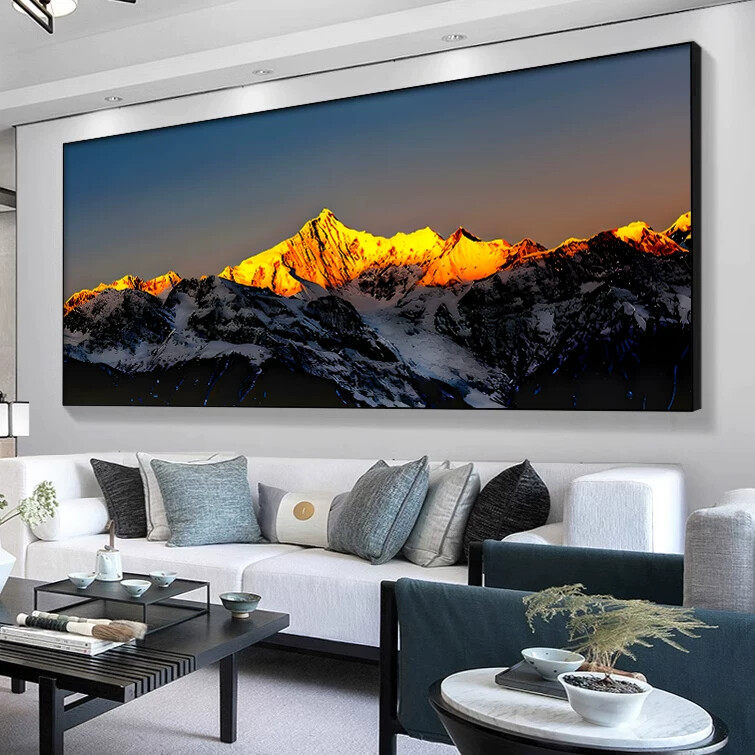 日照金山客厅装饰画高级沙发背景墙挂画背靠山水画靠山图聚财壁画