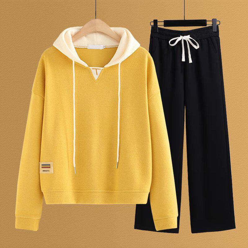 少女装春秋款单/套装初中生女装连帽上衣洋气宽松韩版女生两件套