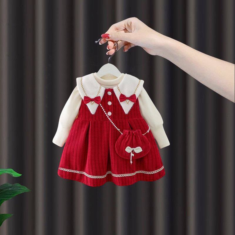 女童周岁生日礼服裙子宝宝公主裙加绒新年衣服儿童冬季加厚连衣裙