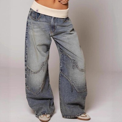Womens Jeans Pants Fashion Loose Fit Casual Low Rise Denim
