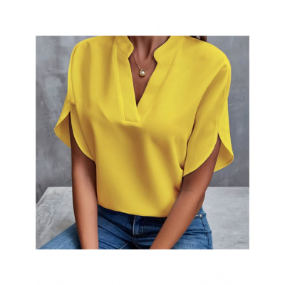 L 16300 Women's V-neck Loose Shirt 女士 V 领宽松衬衫跨境