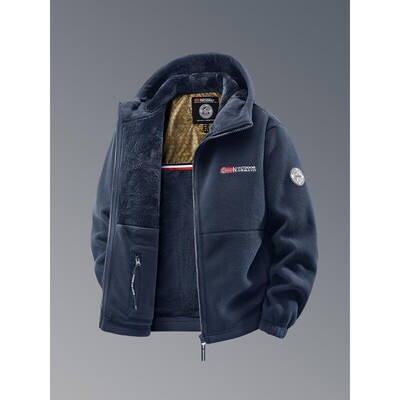 Men's Hooded Fleece Jacket Thickened Polar Fleece Casual