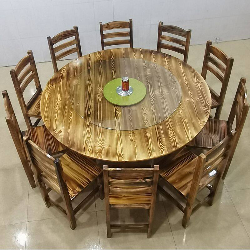 碳化实木火锅饭店烧烤夜宵大排档餐馆酒席圆桌椅实木圆桌圆形中式