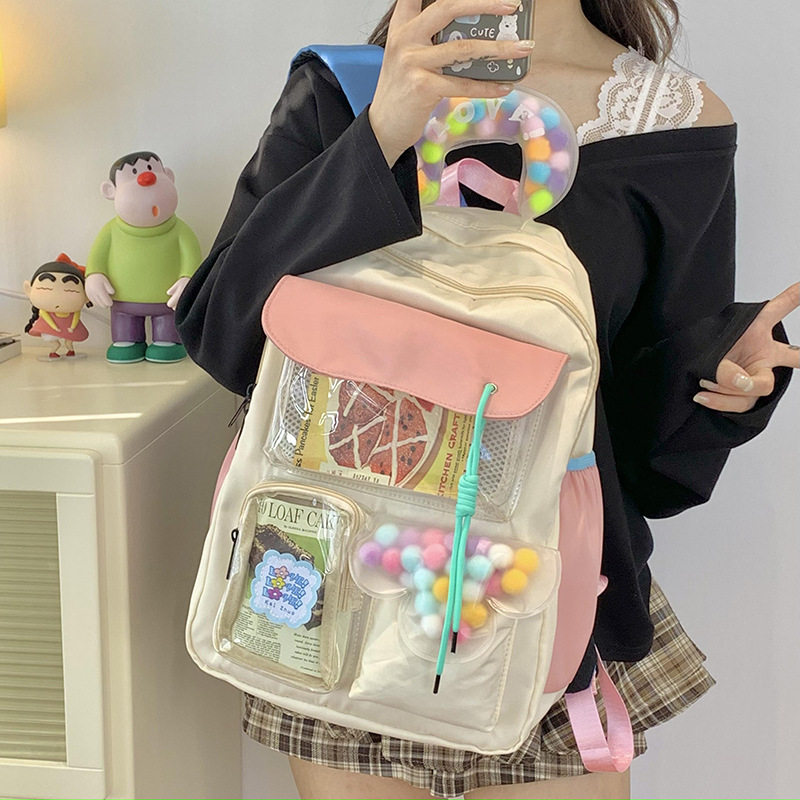 高颜值花花双肩包可爱书包初中女生小众大容量高中格子纹背包痛包