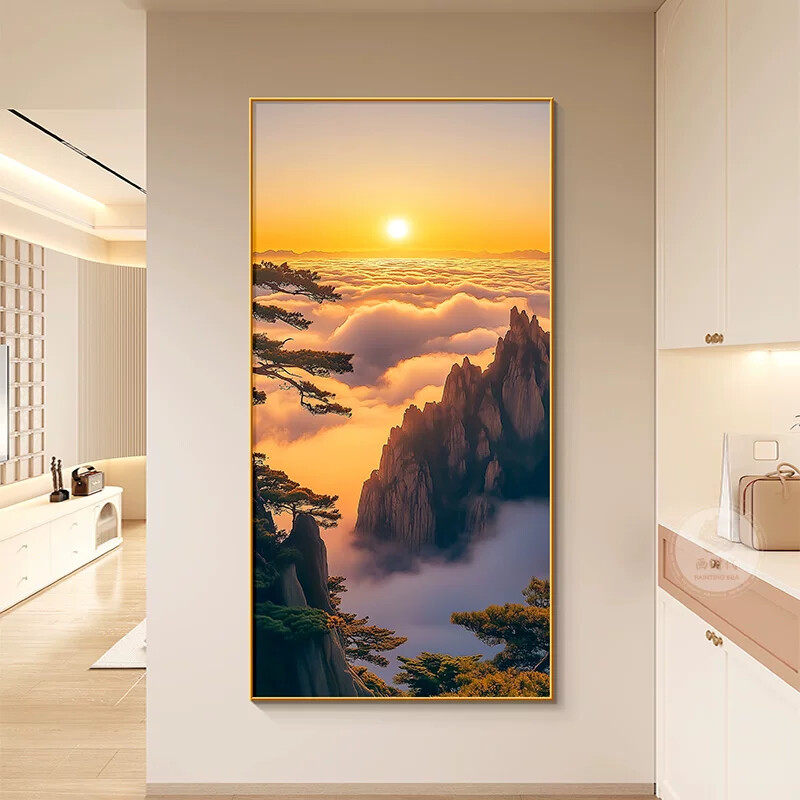 旭日东升玄关挂画现代简约入户客厅东墙装饰画日出东方写实风景画