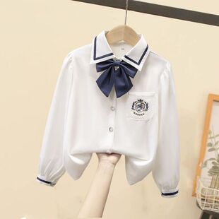 儿童纯棉衬衫白色女孩打底衫上衣防晒服中小童装学生长袖班服中大