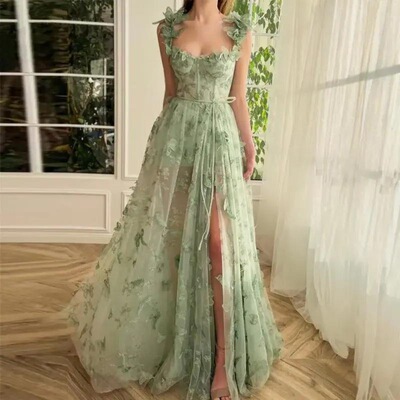 Lace Applique Prom Dresses Tulle 3D Butterfly Princess
