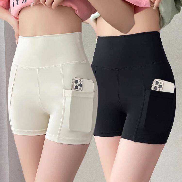 带口袋安全短裤女夏薄高腰外穿收腹提臀防走光休闲冰丝打底鲨鱼裤