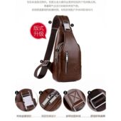 帅桐袋鼠胸包男款 大容量胸前背包时尚 复古软皮小挂包单肩斜挎包