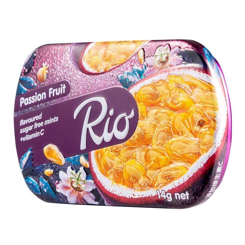 Rio铁盒14g*6盒水果味薄荷无糖口香糖女生零食接吻口气