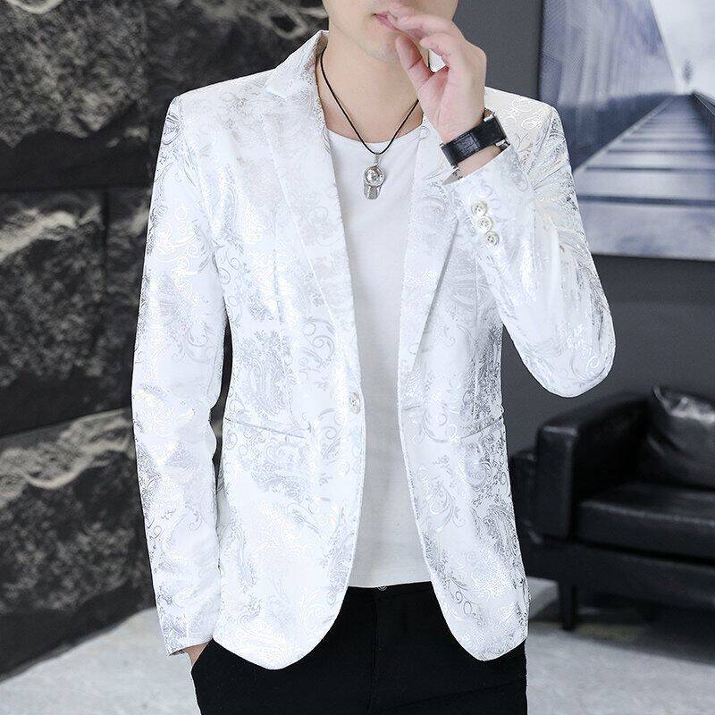 秋季男士烫金休闲西服韩版印花小西装夜店小伙发型师青年帅气外套