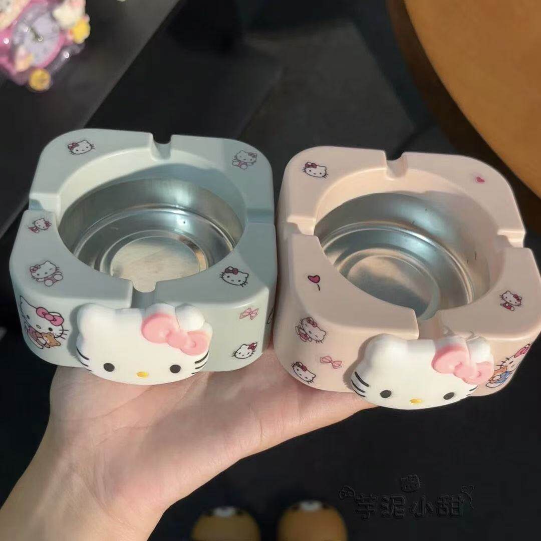 新款kitty猫不锈钢烟灰缸可爱创意家用办公室防灰卡通高级潮烟缸