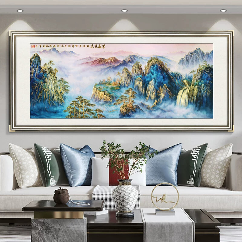 财绕青山2025新款立体浮雕山水画客厅装饰画办公室沙发背景墙挂画