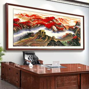 办公室装饰字画红运鸿运当头国画山水风景挂画靠山图客厅背景墙画