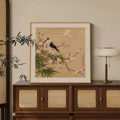 宋代美学中古挂画中式南洋风茶桌壁画客厅斗柜摆画餐厅茶室装饰画