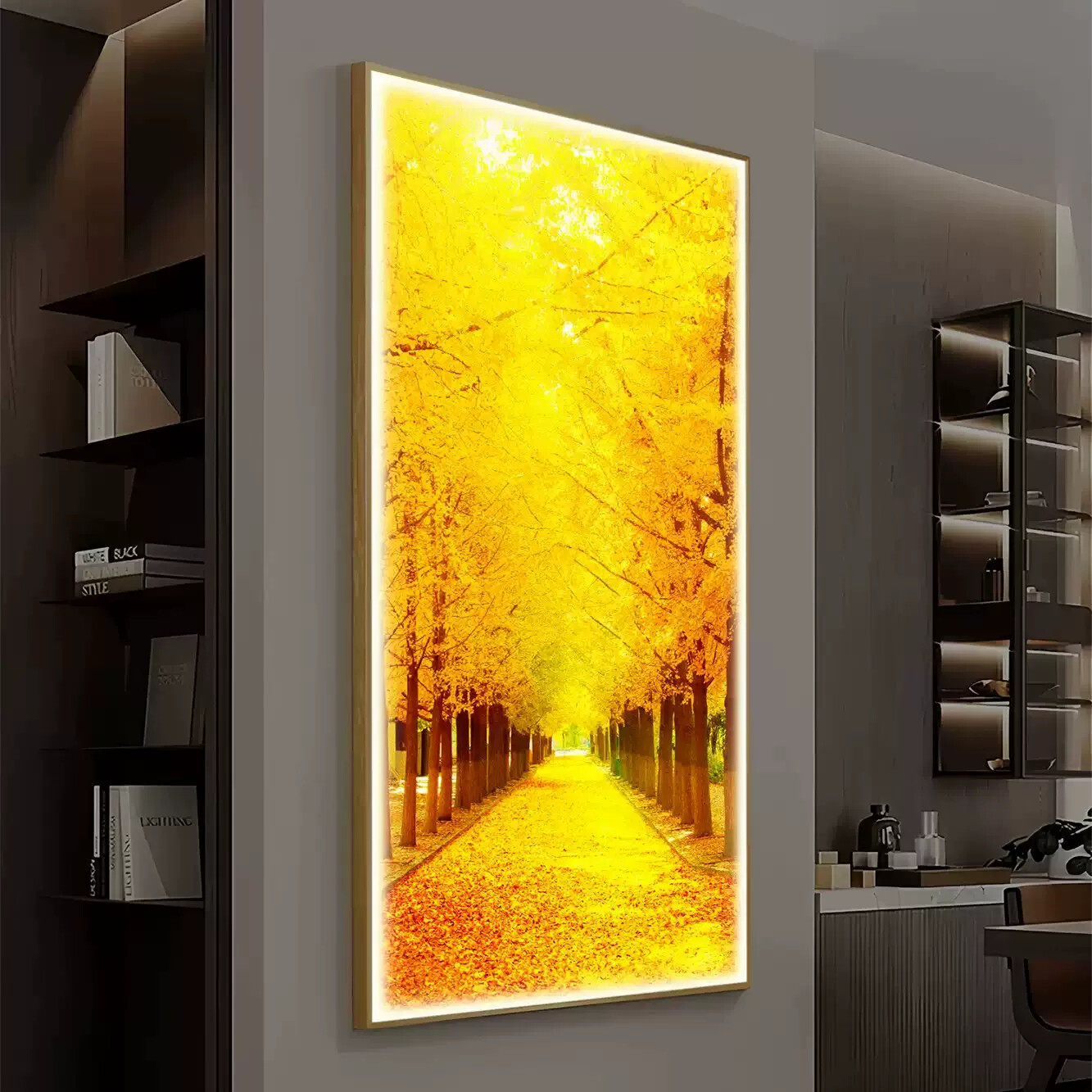 黄金满地玄关装饰画LED灯画中式招财进宝发光挂画发财树入户壁画