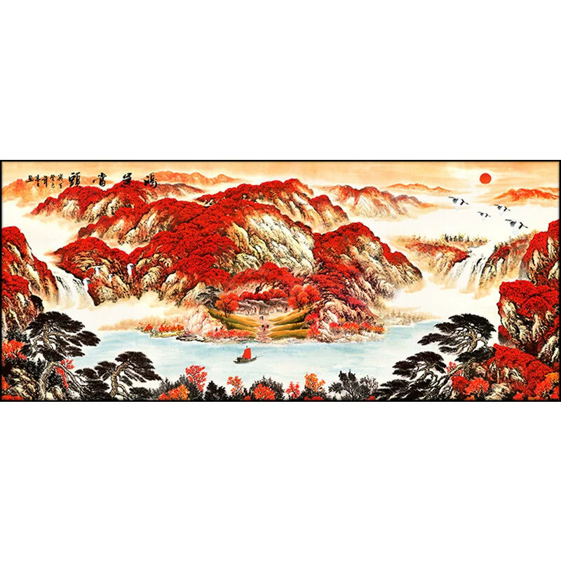 鸿运当头国画山水画客厅挂画新中式办公室装饰画横幅书房茶室壁画