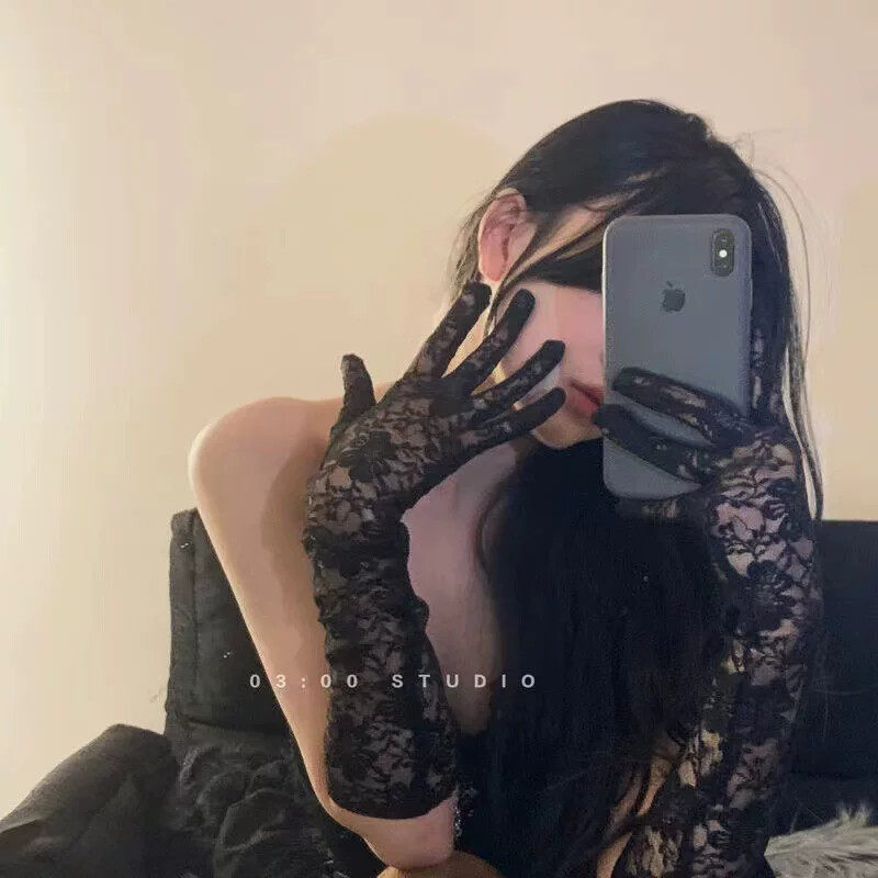 手冲手套丝袜五指Lolita蕾丝薄款女黑丝性感手袜渔网jk萝莉