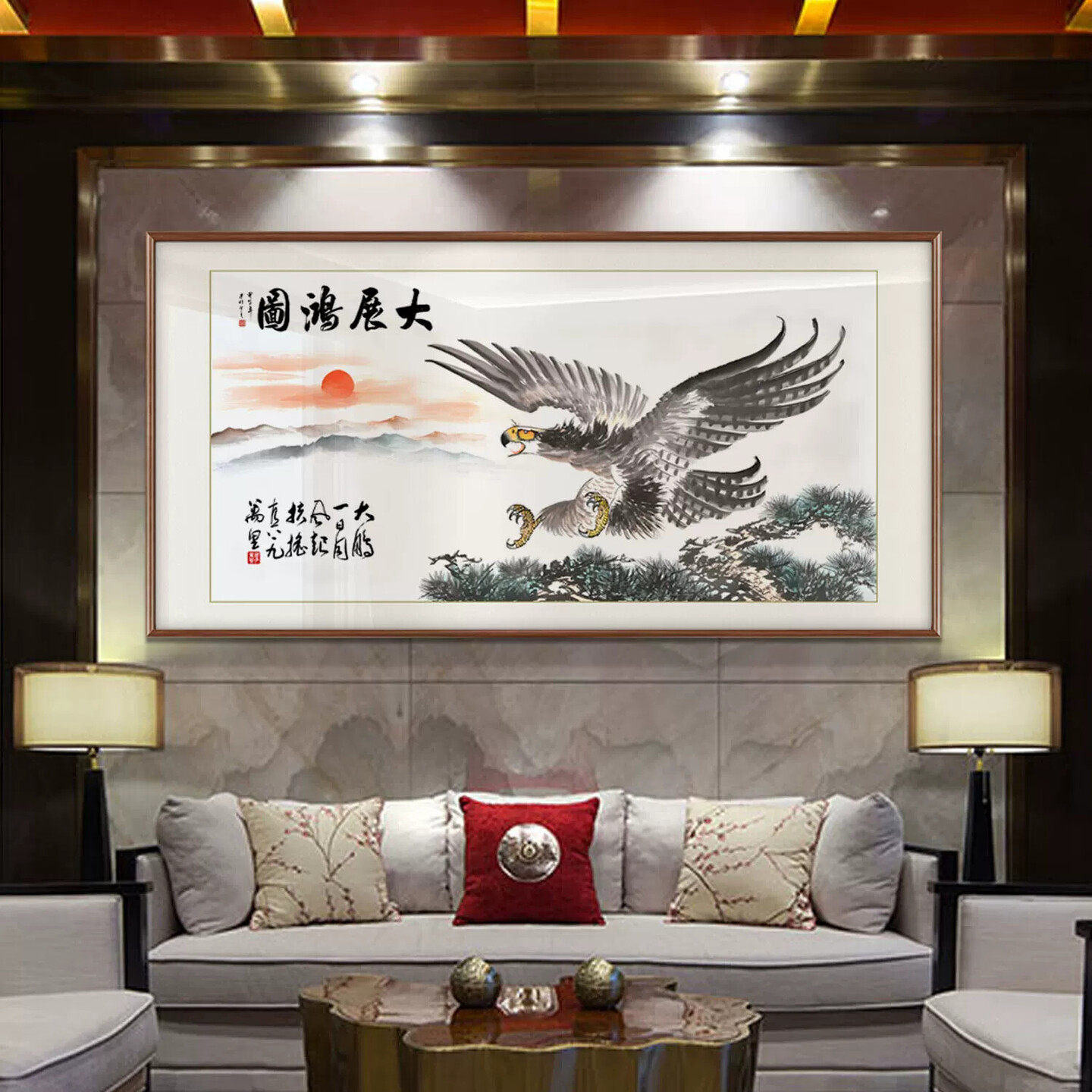 大鹏展翅大气轻奢客厅茶室装饰画大展宏图办公室沙发背景墙装饰画