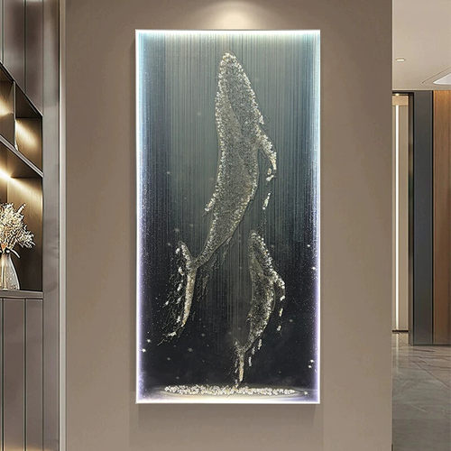 鲸鱼led灯轻奢入户玄关装饰画高档客厅挂画简约现代走廊过道壁画