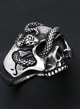 Vintage Punk Hip Hop Snake Skull Ring Stainless Steel Snake