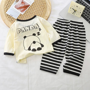 儿童空调服夏季薄款纯棉长袖家居服防蚊服套装1一8岁男女宝宝睡衣