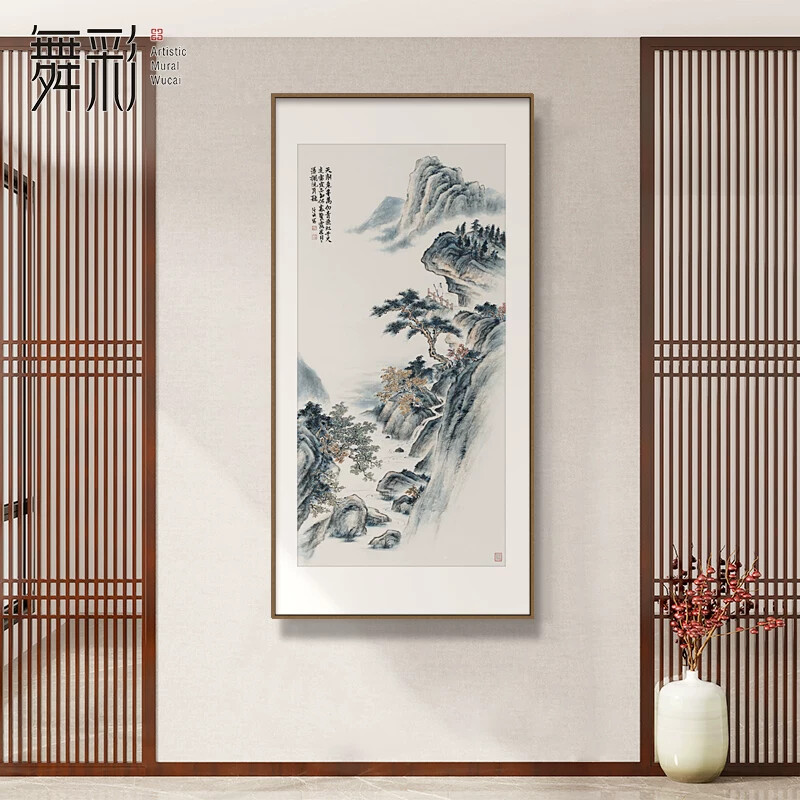 新中式入户玄关装饰画山水画走廊过道招财靠山壁画高级感浮雕挂画